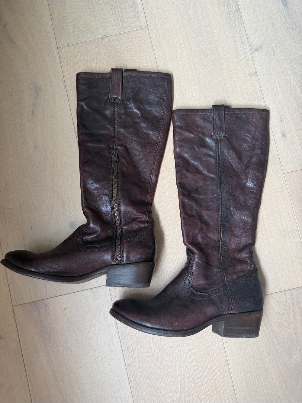 Frye Women's Dark Brown Leather Mid-Calf Zipper Boots
